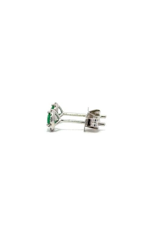 18K WHITE GOLD EMERALD STUD EARRINGS WITH DIAMOND HALO  G10833