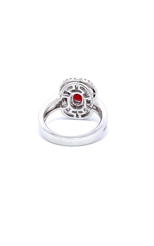 18K WHITE GOLD RUBY RING WITH DIAMOND HALO G12066
