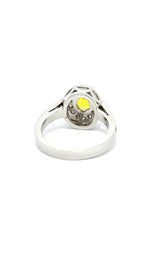 14K WHITE GOLD YELLOW SAPPHIRE RING WITH HALO AND SIDE DIAMONDS  G12074