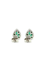 18K WHITE GOLD EMERALD STUD EARRINGS WITH DIAMOND HALO  G13404