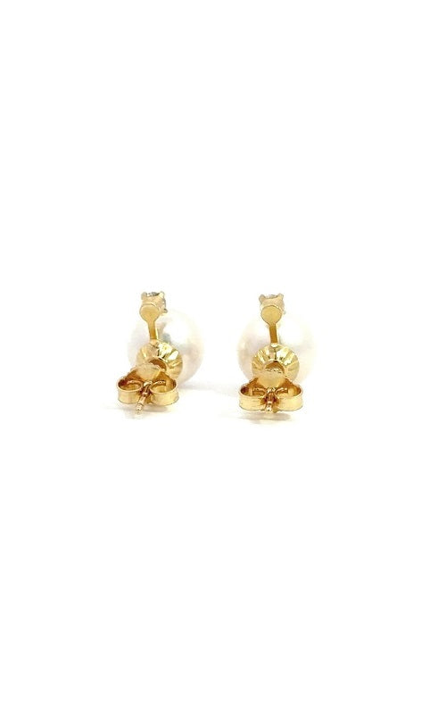 14K YELLOW GOLD AKOYA PEARLS STUD EARRINGS WITH DIAMOND ACCENTS - 8.5-9 MM  G13761