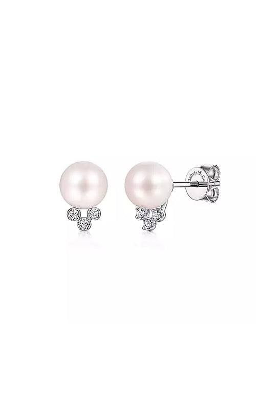 14K White Gold Diamond and Pearl Stud Earrings  G14836