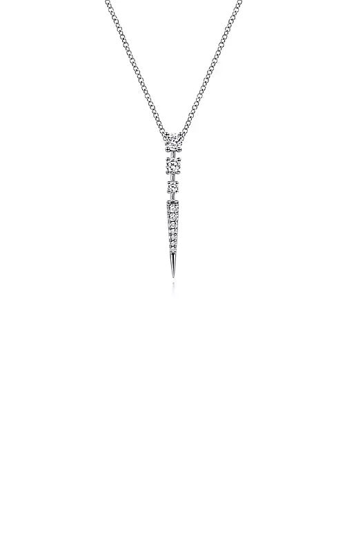 14K White Gold Diamond Spike Pendant Drop Necklace  G14593
