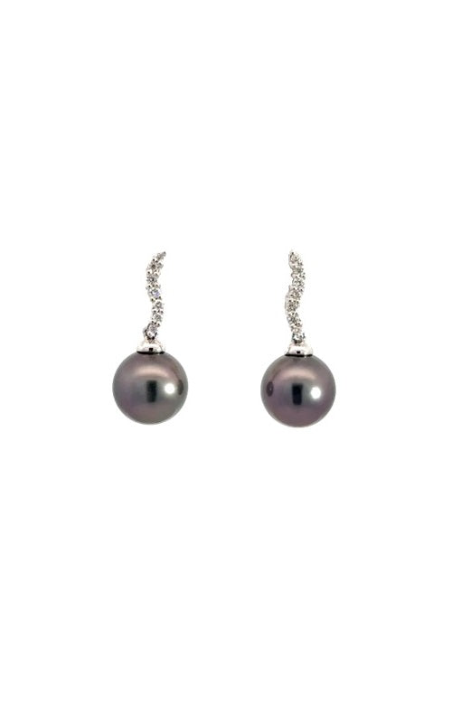 18K WHITE GOLD TAHITIAN PEARLS DROP EARRINGS WITH DIAMOND ACCENTS  G14968