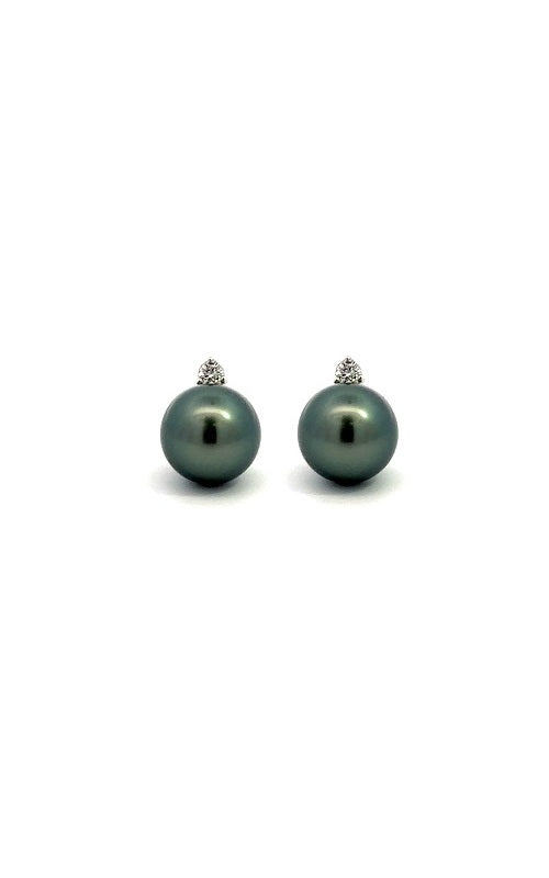 18K WHITE GOLD TAHITIAN PEARLS STUD EARRINGS WITH DIAMOND ACCENTS - 8.5-9.0MM   G8411