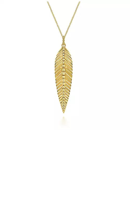 14K Yellow Gold Bujukan Leaf Pendant Necklace G14175