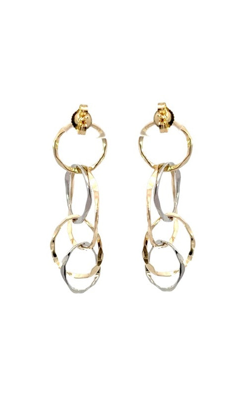 14K YELLOW & WHITE GOLD HAMMERED CIRCLE EARRINGS  G14762