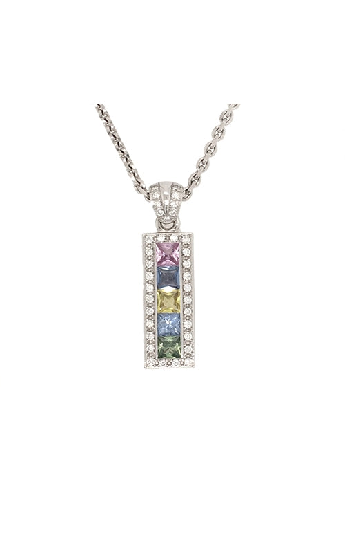 18K WHITE GOLD MULTI-COLOURED SAPPHIRE PENDANT WITH DIAMOND