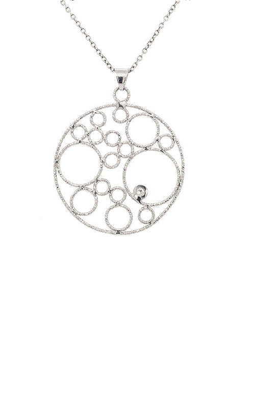 Diamond circle pendant necklace with a row of round diamonds