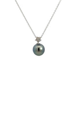 14K WHITE GOLD TAHITIAN PEARL PENDANT WITH DIAMOND ACCENT  G10155