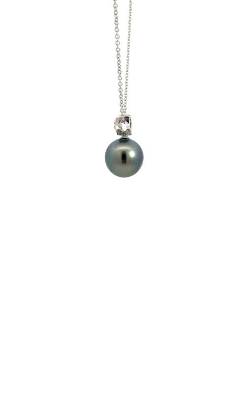 14K WHITE GOLD TAHITIAN PEARL PENDANT WITH DIAMOND ACCENT  G10155