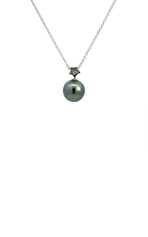 14K WHITE GOLD TAHITIAN PEARL PENDANT WITH DIAMOND ACCENT  G10155