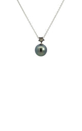 14K WHITE GOLD TAHITIAN PEARL PENDANT WITH DIAMOND ACCENT  G10155