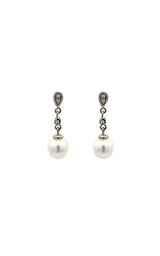 14K WHITE GOLD AKOYA PEARLS DROP EARRINGS WITH DIAMOND ACCENTS  G10162