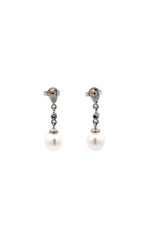 14K WHITE GOLD AKOYA PEARLS DROP EARRINGS WITH DIAMOND ACCENTS  G10162