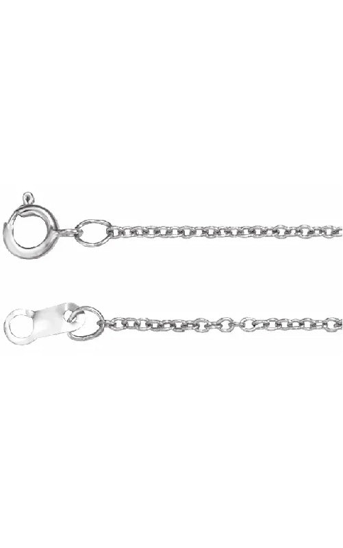 Silver cable chain with a lobster clasp.