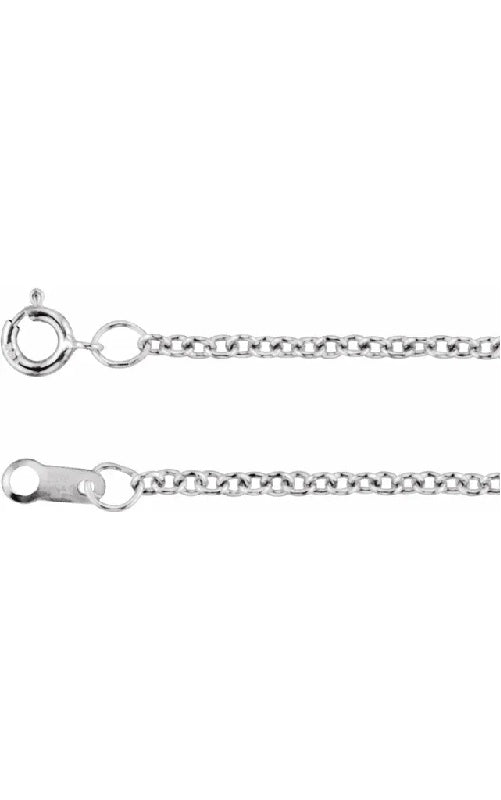 Silver cable chain with a lobster clasp.