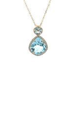 14K YELLOW GOLD BLUE TOPAZ  & DIAMONDS NECKLACE  G17194