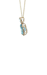 14K YELLOW GOLD BLUE TOPAZ  & DIAMONDS NECKLACE  G17194