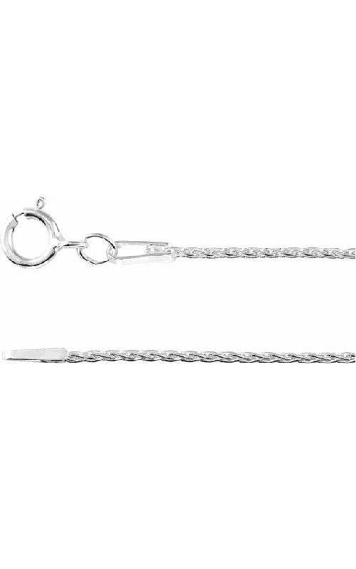 Silver chain with a lobster clasp on a white background.