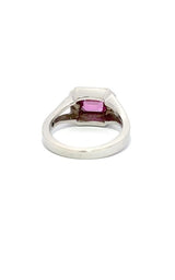 18K WHITE GOLD PINK SAPPHIRE RING WITH HALO AND SIDE DIAMONDS  G11144