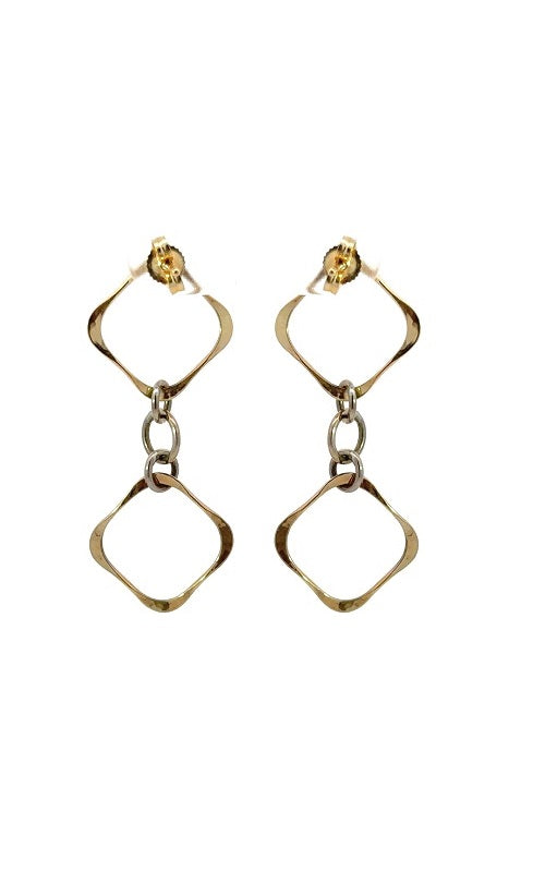 14K WHITE AND YELLOW GOLD SOFT SQUARE DANGLE EARRINGS  G11508
