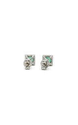 18K WHITE GOLD EMERALD STUD EARRINGS AND DIAMOND HALO  G12053