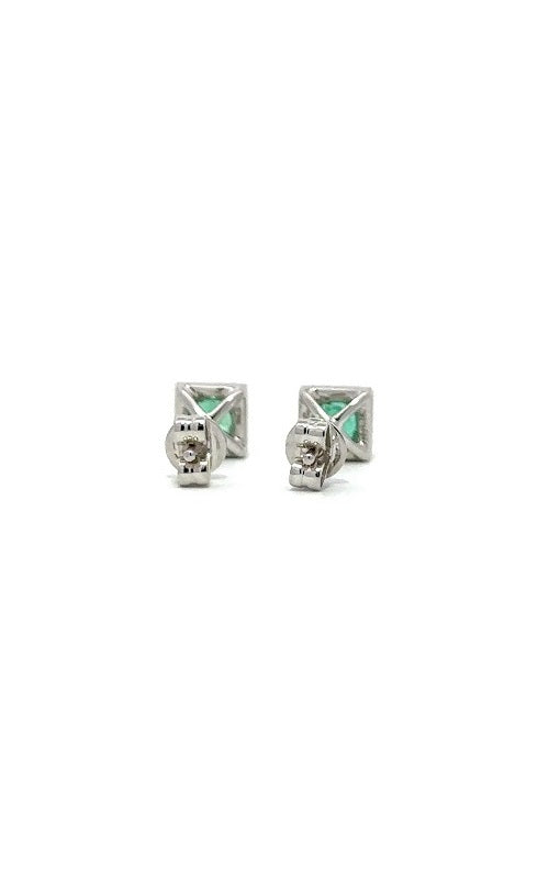 18K WHITE GOLD EMERALD STUD EARRINGS AND DIAMOND HALO  G12053
