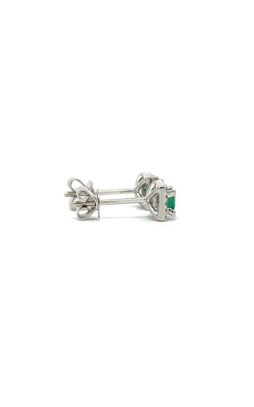 18K WHITE GOLD EMERALD STUD EARRINGS AND DIAMOND HALO  G12053