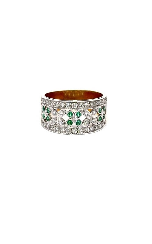 18K WHITE AND YELLOW GOLD EMERALDS AND DIAMONDS BAND   G12092