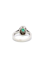14K WHITE GOLD EMERALD RING WITH HALO AND SIDE DIAMONDS  G12093