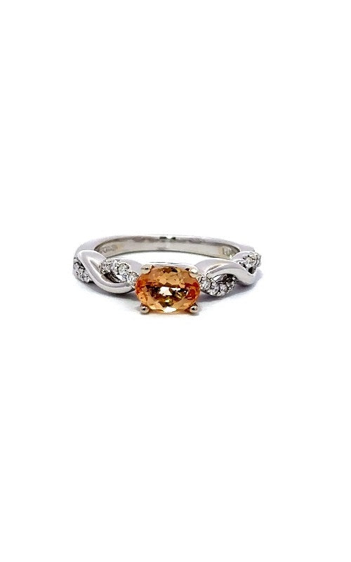 14K WHITE GOLD IMPERIAL TOPAZ RING WITH SIDE DIAMONDS  G12110