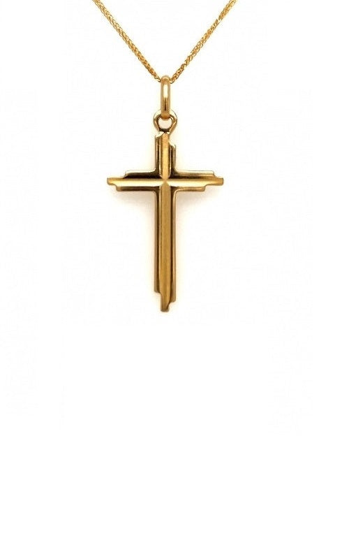  Gold cross pendant on  a white background 