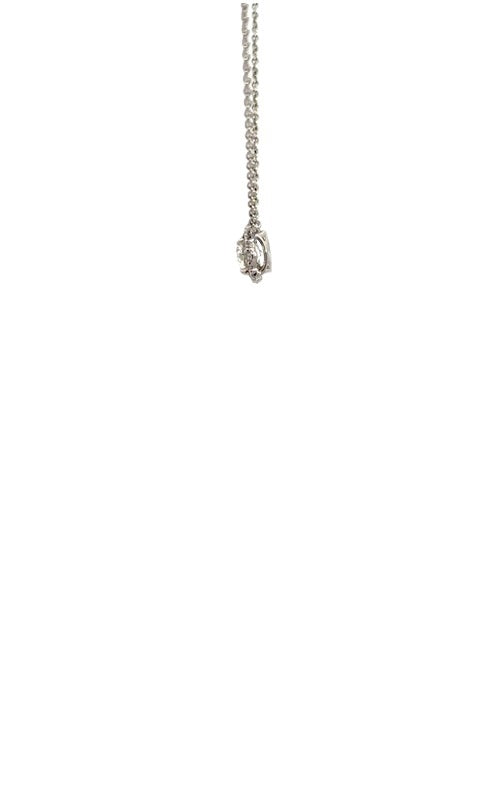 Diamond halo pendant necklace with a delicate chain.