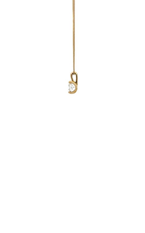 Side view of gold chain with diamond pendant on a white background