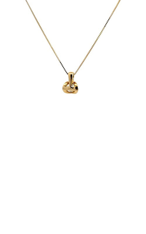 Back view of gold chain with diamond pendant on a white background