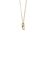 Side view of gold chain with diamond pendant on a white background