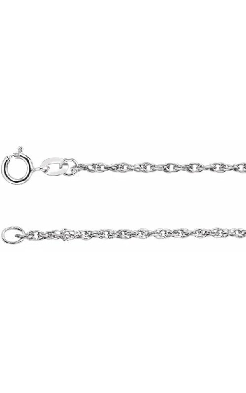 Silver chain with a lobster clasp on a white background.