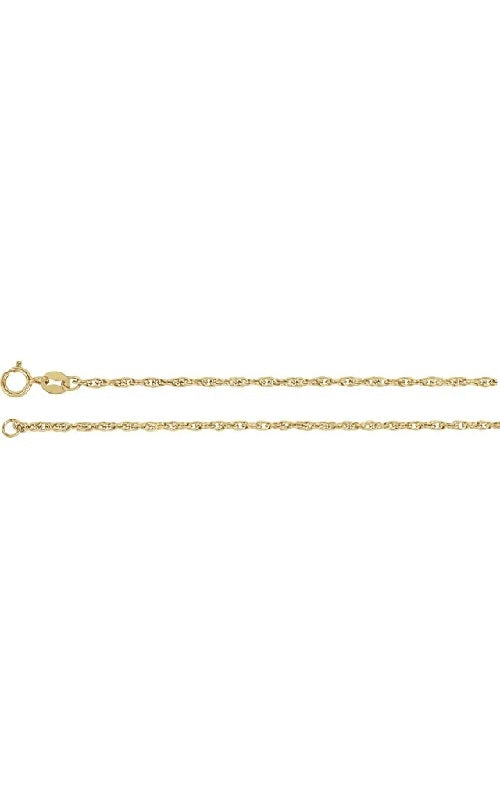 Gold chain with a lobster clasp on a white background.