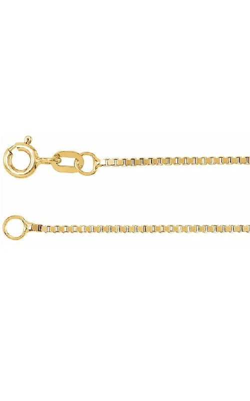 Gold chain with a lobster clasp on a white background.