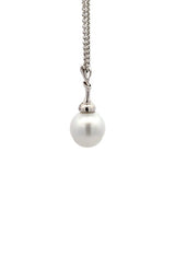 Silver necklace with white pearl pendant with diamond accents