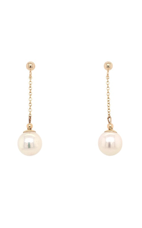 14K YELLOW GOLD AKOYA PEARLS DROP EARRINGS  G16299