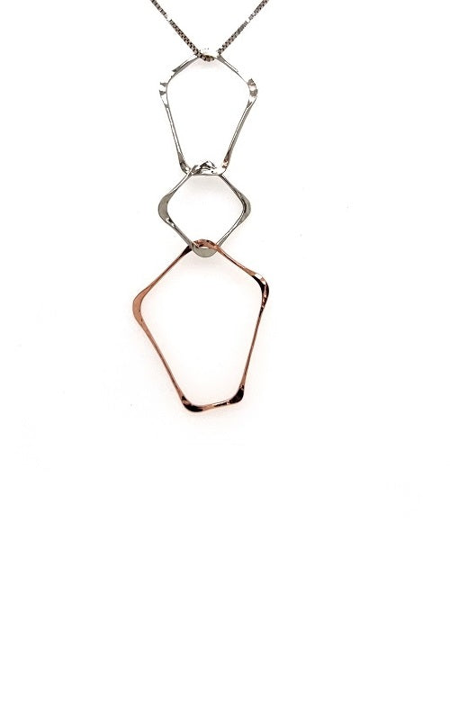 14K WHITE AND ROSE GOLD HAMMERED TEXTURE GEOMETRIC PENDANT  G12751