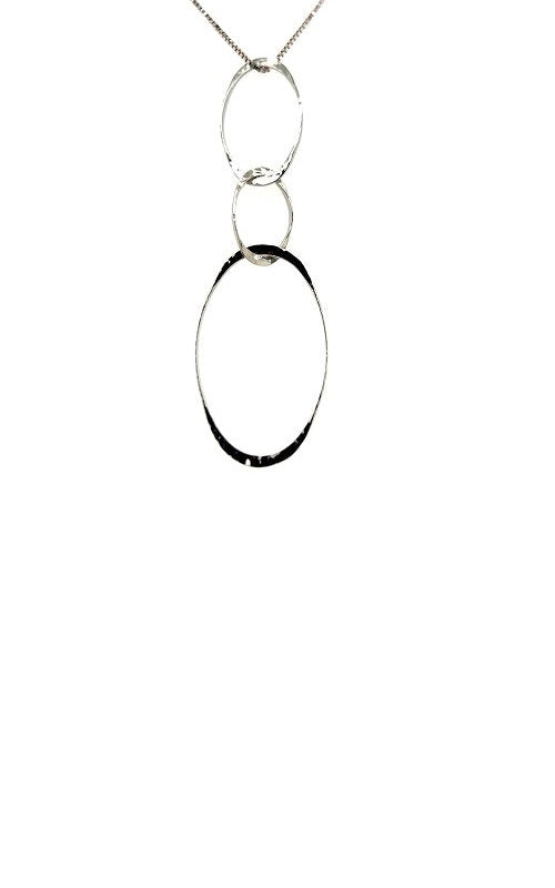 Silver stacked oval pendant on a white background