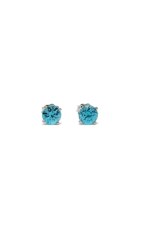 14K WHITE GOLD BLUE ZIRCON STUD EARRINGS G12935