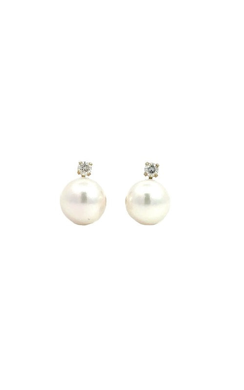 14K YELLOW GOLD AKOYA PEARLS STUD EARRINGS WITH DIAMOND ACCENTS - 8.5-9 MM  G13761