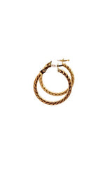  Pair of gold hoop earrings with a textured, hammered surface.