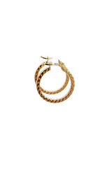  Pair of gold hoop earrings with a textured, hammered surface.