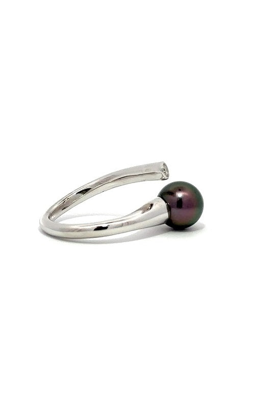 18K WHITE GOLD RING WITH TAHITIAN PEARL AND DIAMOND G13803