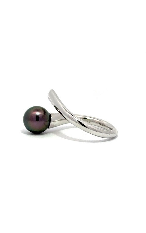 18K WHITE GOLD RING WITH TAHITIAN PEARL AND DIAMOND G13803